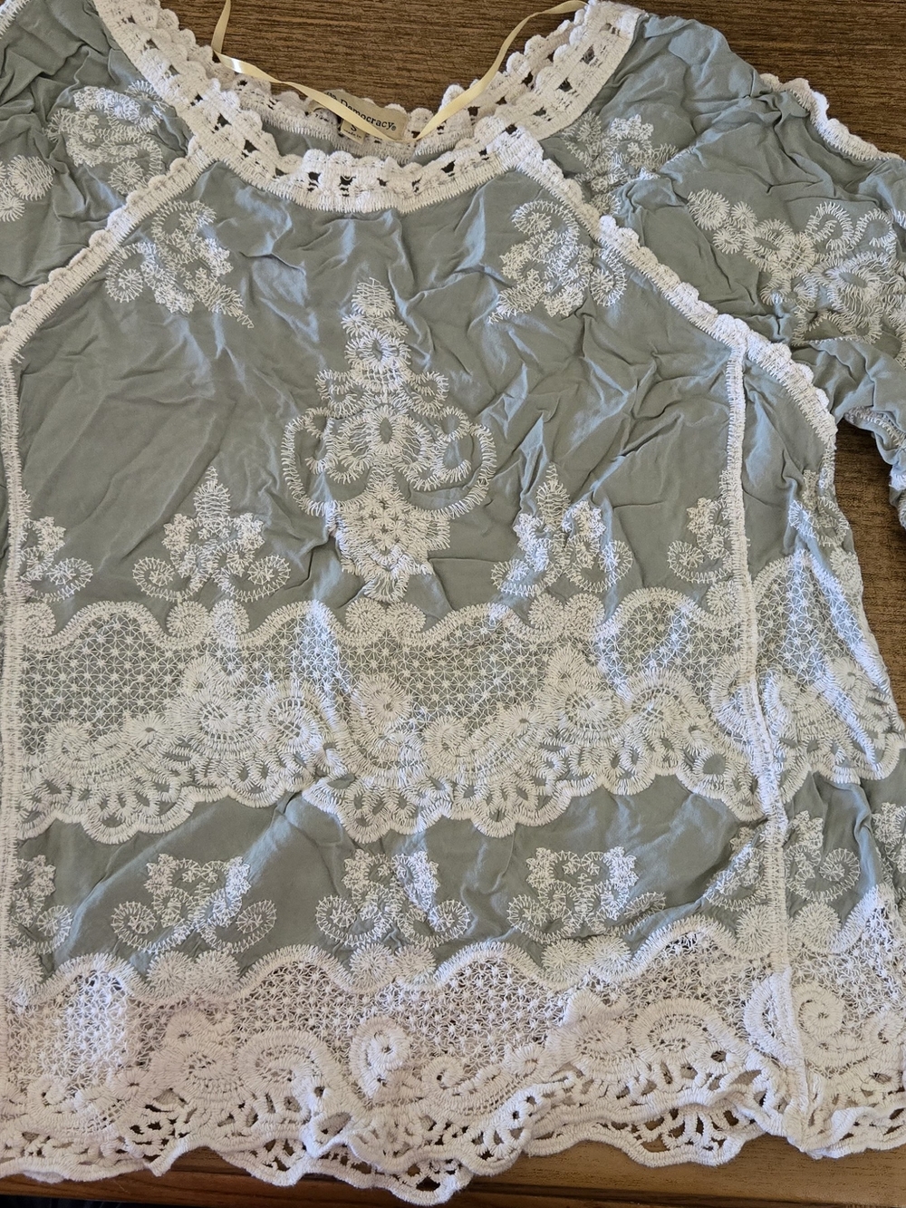 Democracy Light Blue Top with White Lace Embroidery